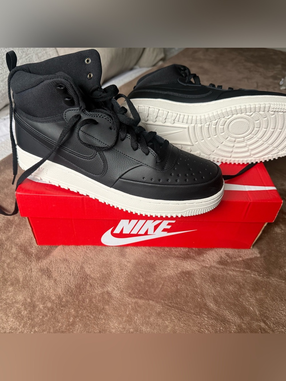 Nike Men’s Black Leather High-Top Sneakers with White Sole